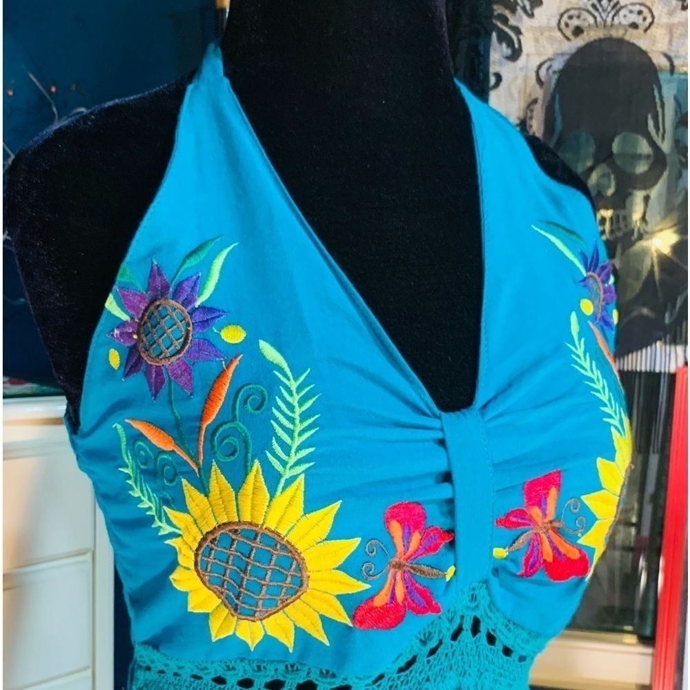 Authentic Mexican Halter Cotton Dress From MX Med/Lg Cruise Resort Vacation - Picture 5 of 5